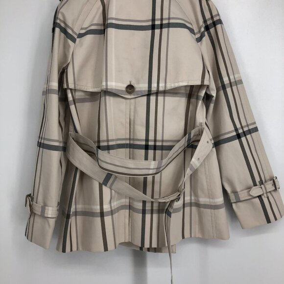 NWT Coach cream Ivory Plaid Tattersall Short Trench Coat size M - Picture 3 of 15